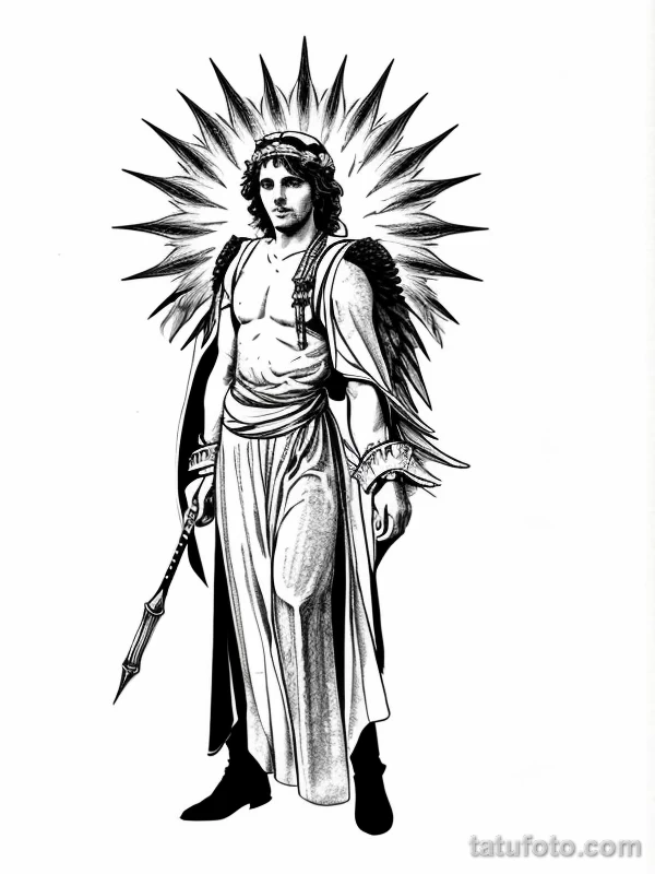 Эскизы тату Архангел Гавриил redraw tattoo sketches on a white sheet into a colorful Archangel Gabriel tattoo sketch, using vibrant colors with a watercolor tatufoto.com 049