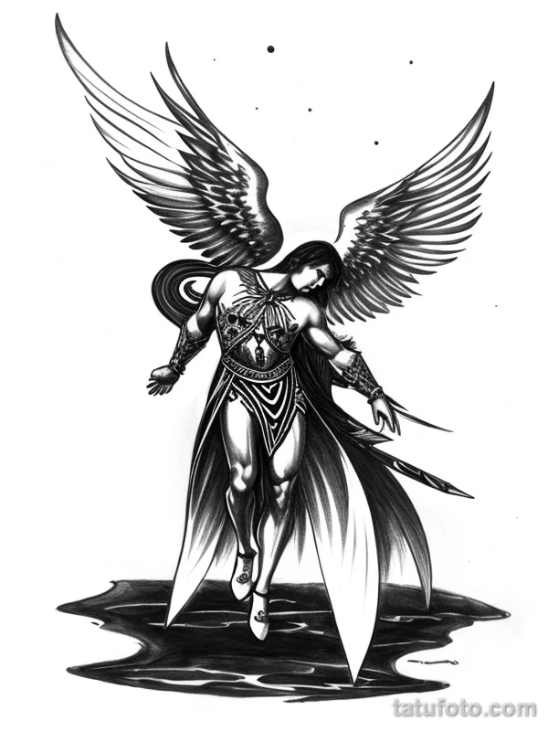 Эскизы тату Архангел Гавриил redraw tattoo sketches on a white sheet into a cosmic Archangel Gabriel tattoo sketch, with starry patterns, galaxy accents, dee tatufoto.com 704