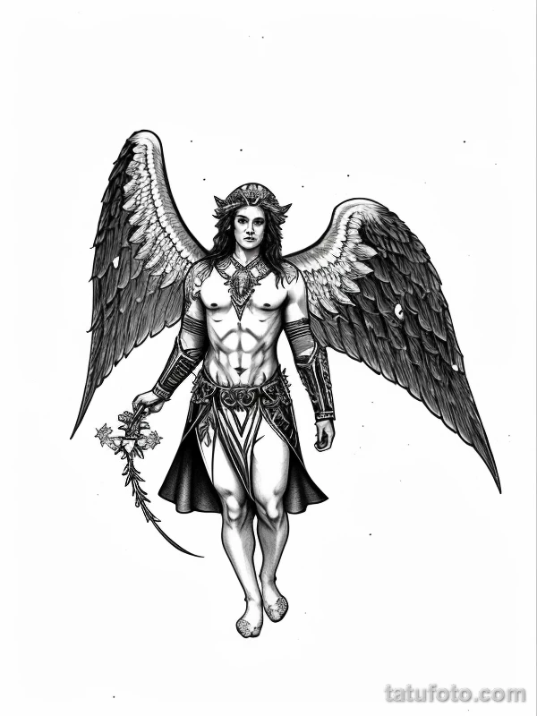 Эскизы тату Архангел Гавриил redraw tattoo sketches on a white sheet into a cosmic Archangel Gabriel tattoo sketch, with starry patterns, galaxy accents, dee tatufoto.com 879
