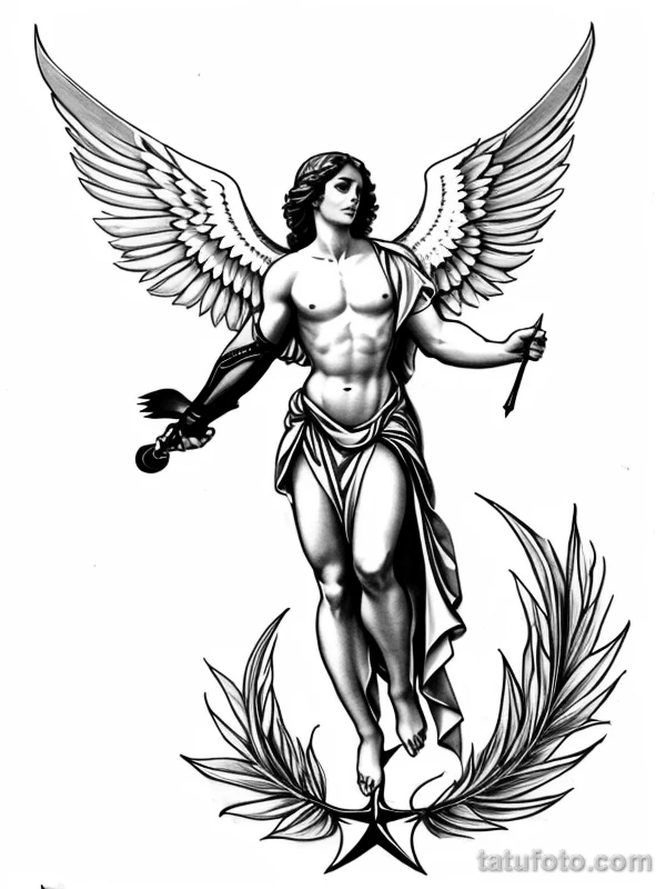 Эскизы тату Архангел Гавриил redraw tattoo sketches on a white sheet into a minimalist Archangel Gabriel tattoo sketch, with very few lines, simple shapes, c tatufoto.com 131