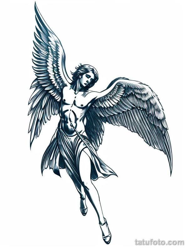 Эскизы тату Архангел Гавриил redraw tattoo sketches on a white sheet into a modern minimalist Archangel Gabriel tattoo sketch, using only black ink with simp tatufoto.com 164