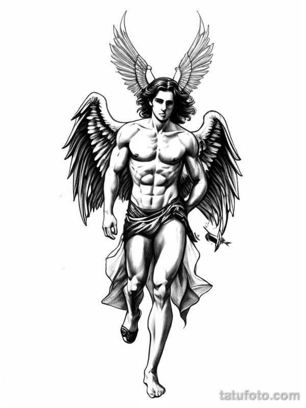 Эскизы тату Архангел Гавриил redraw tattoo sketches on a white sheet into a sketchy Archangel Gabriel tattoo sketch, with rough, unfinished lines, quick penc tatufoto.com 948