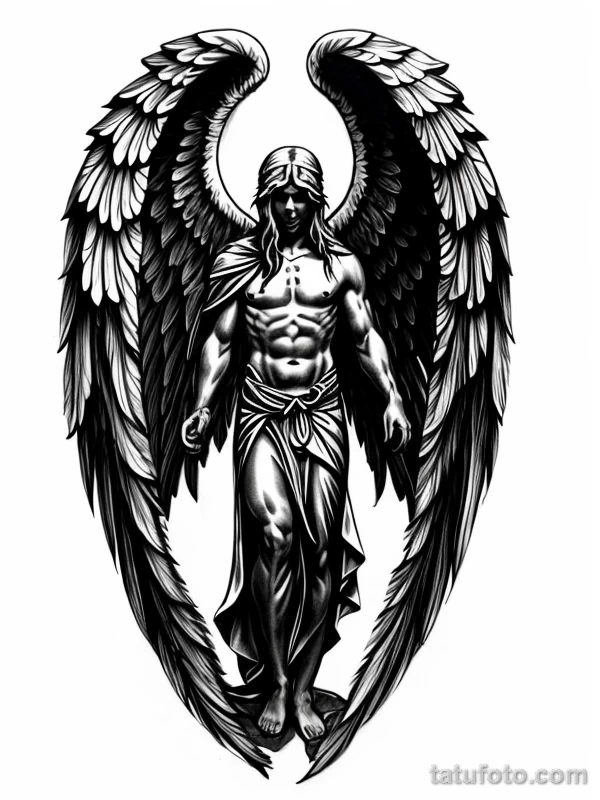 Эскизы тату Архангел Гавриил redraw tattoo sketches on a white sheet into a soft pastel Archangel Gabriel tattoo sketch, with light colors, smooth transition tatufoto.com 030
