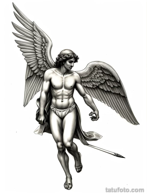 Эскизы тату Архангел Гавриил redraw tattoo sketches on a white sheet into a soft pastel Archangel Gabriel tattoo sketch, with light colors, smooth transition tatufoto.com 163