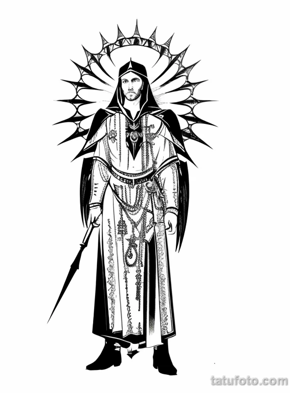 Эскизы тату Архангел Гавриил redraw tattoo sketches on a white sheet into an abstract Archangel Gabriel tattoo sketch, with sharp angles, geometric patterns, tatufoto.com 058