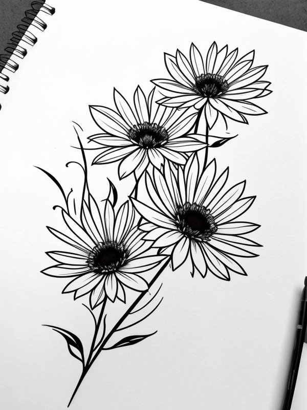 Эскизы татуировки Астра - Astra Tattoo Sketches redraw tattoo sketches on a white sheet into a bold and graphic aster tattoo sketch, with thick black lines, high contrast shadi tatufoto.com 274