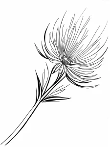 Простой эскиз татуировки цветка в стиле line art. Изображение цветка с тонкими линиями, создающими минималистичный и элегантный дизайн.