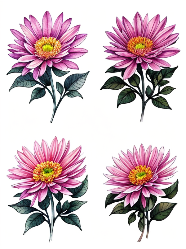 Эскизы татуировки Астра - Astra Tattoo Sketches redraw tattoo sketches on a white sheet into a colorful aster tattoo sketch, using vibrant colors with a watercolor effect, deta tatufoto.com 191