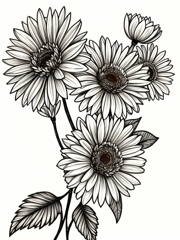 Эскизы татуировки Астра - Astra Tattoo Sketches redraw tattoo sketches on a white sheet into a colorful aster tattoo sketch, using vibrant colors with a watercolor effect, deta tatufoto.com 219