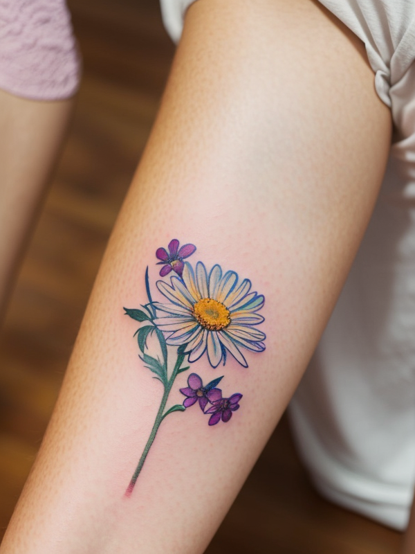 Эскизы татуировки Астра - Astra Tattoo Sketches redraw tattoo sketches on a white sheet into a colorful aster tattoo sketch, using vibrant colors with a watercolor effect, deta tatufoto.com 250