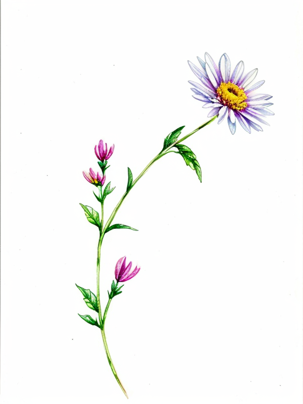 Эскизы татуировки Астра - Astra Tattoo Sketches redraw tattoo sketches on a white sheet into a colorful aster tattoo sketch, using vibrant colors with a watercolor effect, deta tatufoto.com 303