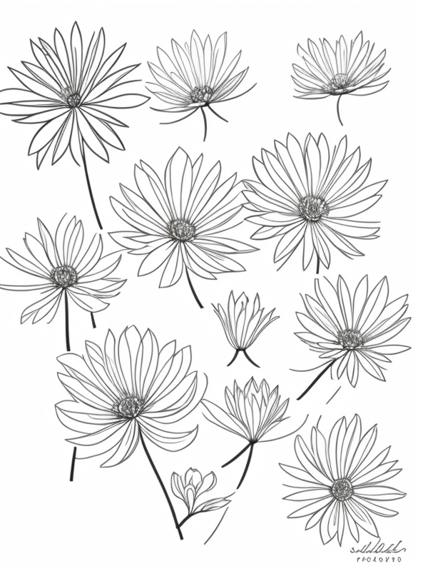 Эскизы татуировки Астра - Astra Tattoo Sketches redraw tattoo sketches on a white sheet into a modern minimalist aster tattoo sketch, using only black ink with simple lines, sh tatufoto.com 178