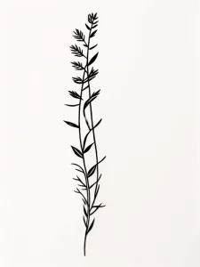 Черно-белый эскиз татуировки с изображением ветки с цветами и листьями, выполненный в минималистичном графическом стиле. Идеально для небольших тату.
