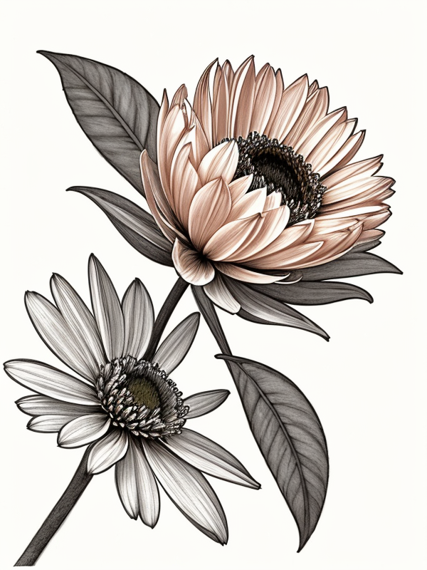 Эскизы татуировки Астра - Astra Tattoo Sketches redraw tattoo sketches on a white sheet into a soft, grayscale aster tattoo sketch, with fine lines and smooth shading, subtle d tatufoto.com 022