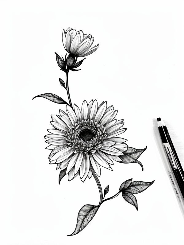 Эскизы татуировки Астра - Astra Tattoo Sketches redraw tattoo sketches on a white sheet into a soft, grayscale aster tattoo sketch, with fine lines and smooth shading, subtle d tatufoto.com 057