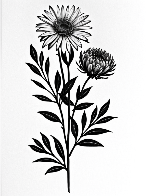 Эскизы татуировки Астра - Astra Tattoo Sketches redraw tattoo sketches on a white sheet into a soft, grayscale aster tattoo sketch, with fine lines and smooth shading, subtle d tatufoto.com 107