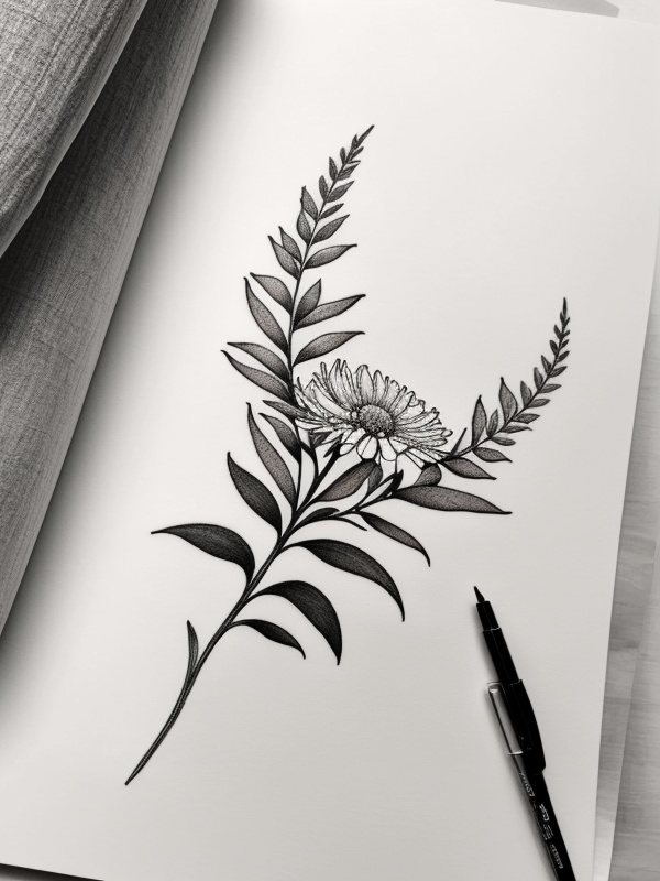 Эскизы татуировки Астра - Astra Tattoo Sketches redraw tattoo sketches on a white sheet into a soft, grayscale aster tattoo sketch, with fine lines and smooth shading, subtle d tatufoto.com 285