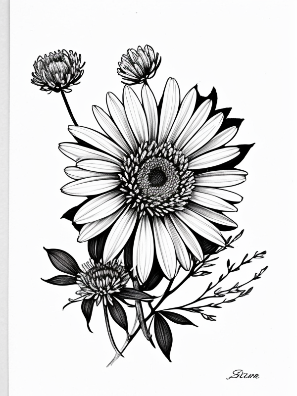 Эскизы татуировки Астра - Astra Tattoo Sketches redraw tattoo sketches on a white sheet into a soft, grayscale aster tattoo sketch, with fine lines and smooth shading, subtle d tatufoto.com 334