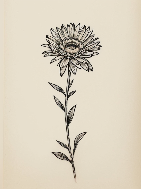 Эскизы татуировки Астра - Astra Tattoo Sketches redraw tattoo sketches on a white sheet into a vintage aster tattoo sketch, with cross-hatching, detailed line work, slightly fa tatufoto.com 138