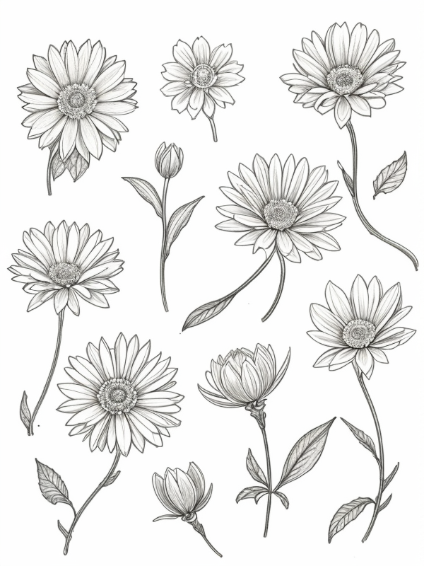 Эскизы татуировки Астра - Astra Tattoo Sketches redraw tattoo sketches on a white sheet into a vintage aster tattoo sketch, with cross-hatching, detailed line work, slightly fa tatufoto.com 177