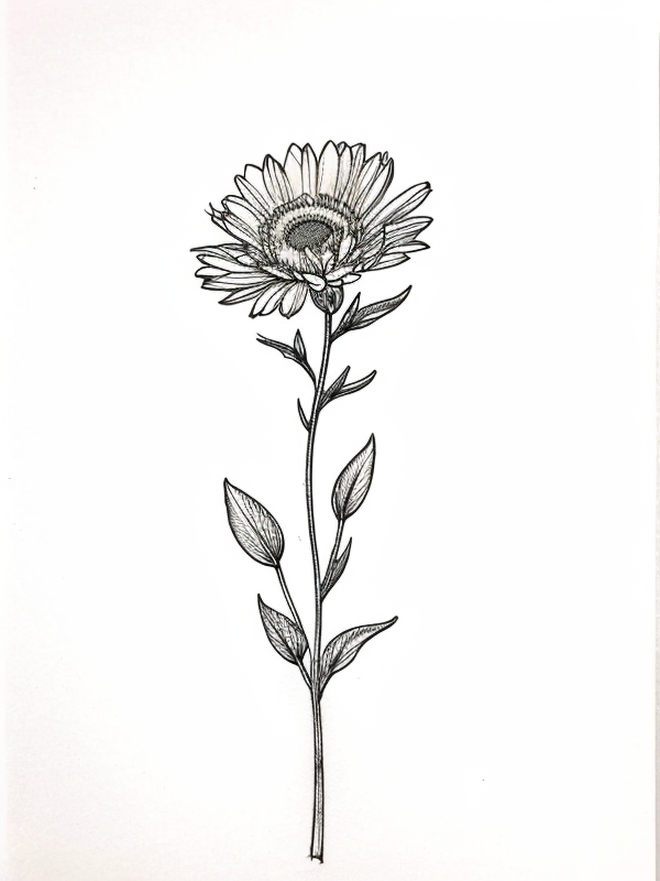 Эскизы татуировки Астра - Astra Tattoo Sketches redraw tattoo sketches on a white sheet into a vintage aster tattoo sketch, with cross-hatching, detailed line work, slightly fa tatufoto.com 183