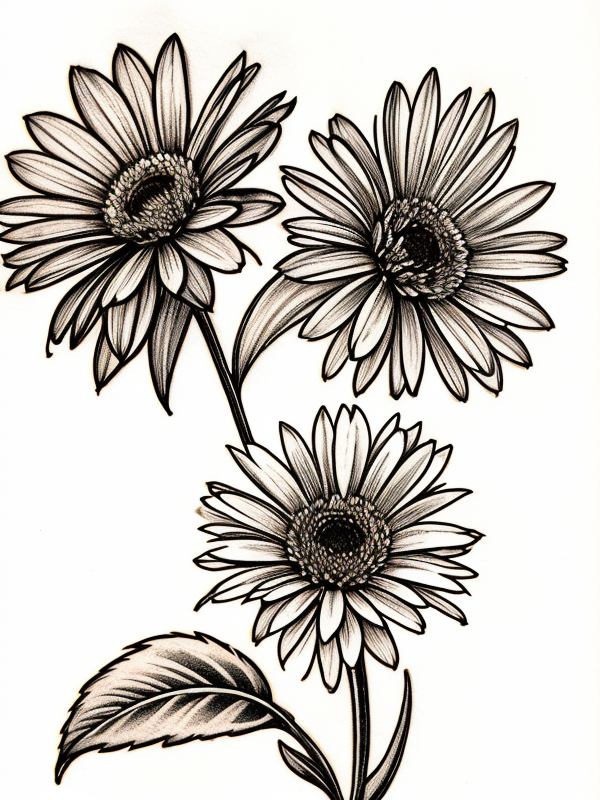 Эскизы татуировки Астра - Astra Tattoo Sketches redraw tattoo sketches on a white sheet into a vintage aster tattoo sketch, with cross-hatching, detailed line work, slightly fa tatufoto.com 222
