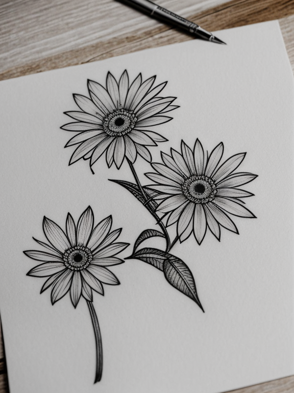 Эскизы татуировки Астра - Astra Tattoo Sketches redraw tattoo sketches on a white sheet into a vintage aster tattoo sketch, with cross-hatching, detailed line work, slightly fa tatufoto.com 228
