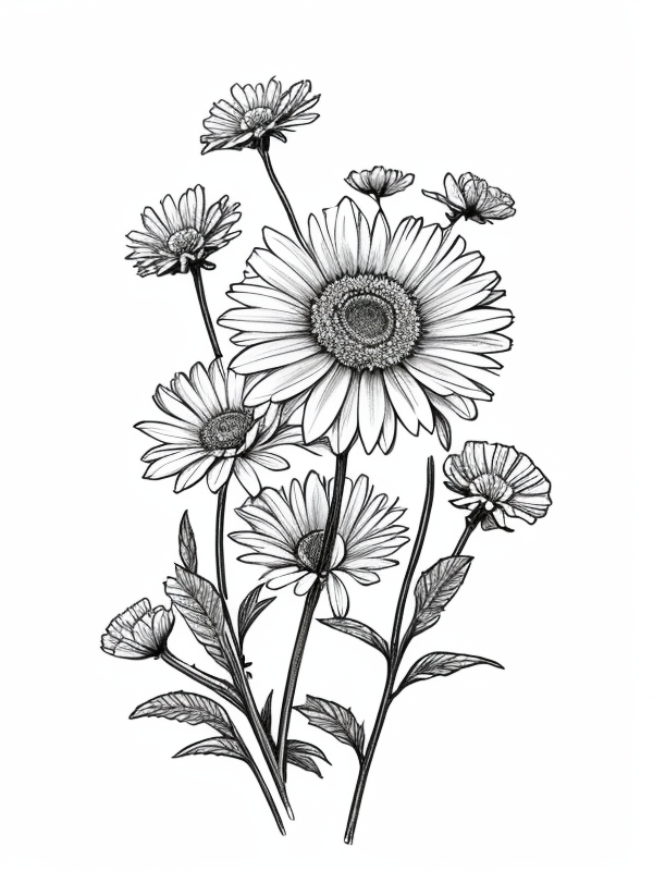 Эскизы татуировки Астра - Astra Tattoo Sketches redraw tattoo sketches on a white sheet into a vintage aster tattoo sketch, with cross-hatching, detailed line work, slightly fa tatufoto.com 240
