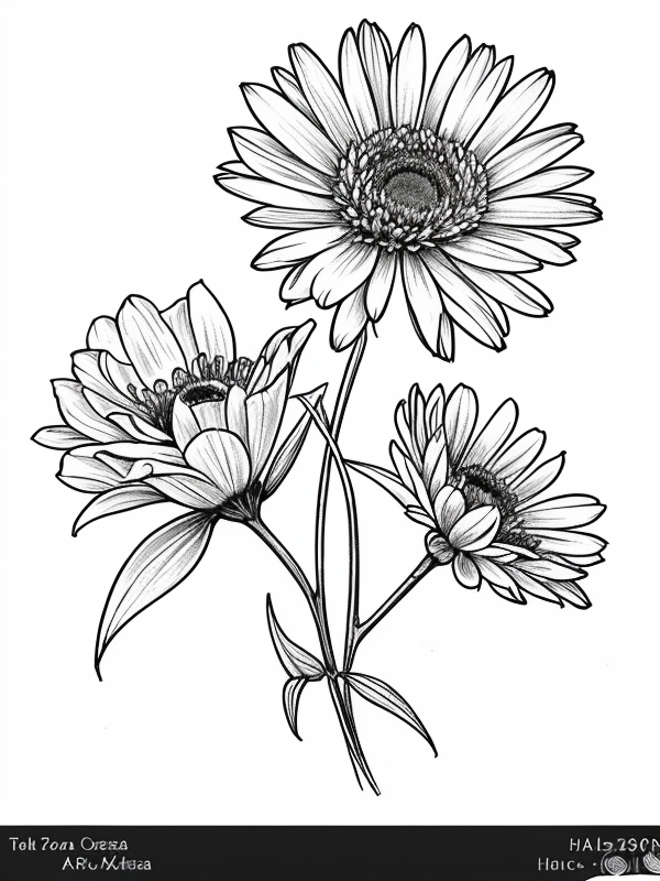 Эскизы татуировки Астра - Astra Tattoo Sketches redraw tattoo sketches on a white sheet into a vintage aster tattoo sketch, with cross-hatching, detailed line work, slightly fa tatufoto.com 335