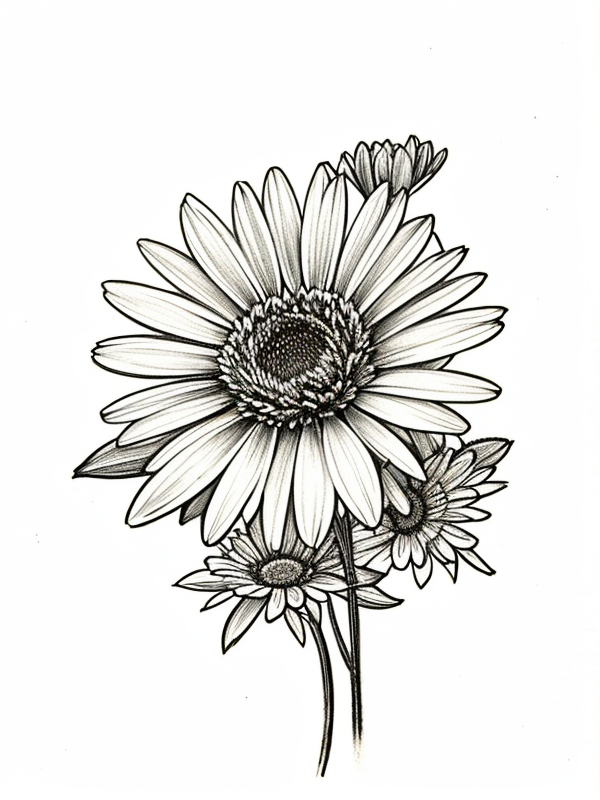 Эскизы татуировки Астра - Astra Tattoo Sketches redraw tattoo sketches on a white sheet into a vintage aster tattoo sketch, with cross-hatching, detailed line work, slightly fa tatufoto.com 368