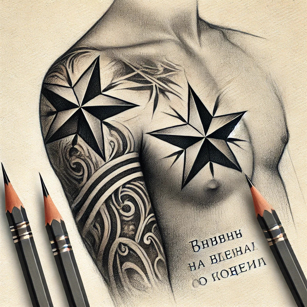 иллюстрация в стиле карандашного эскиза для подзаголовка - Звёзды на плечах или коленях - tatufoto.com 2024
