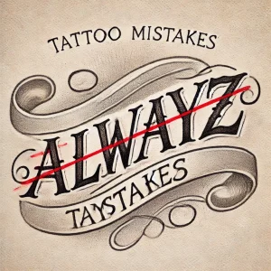 Эскиз татуировки с надписью 'ALWAYS' перечеркнутой красной линией и элементами штриховки. Подходит для тех, кто ценит иронию.