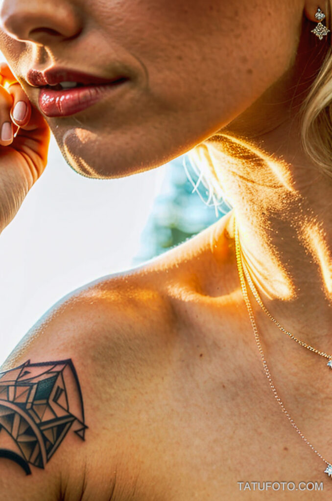 кольца и подвески для людей с татуировками European woman 28 years old blonde hair slender figure confident and bold delicate geometric tattoo on forearm wearing a m tatufoto.com 009