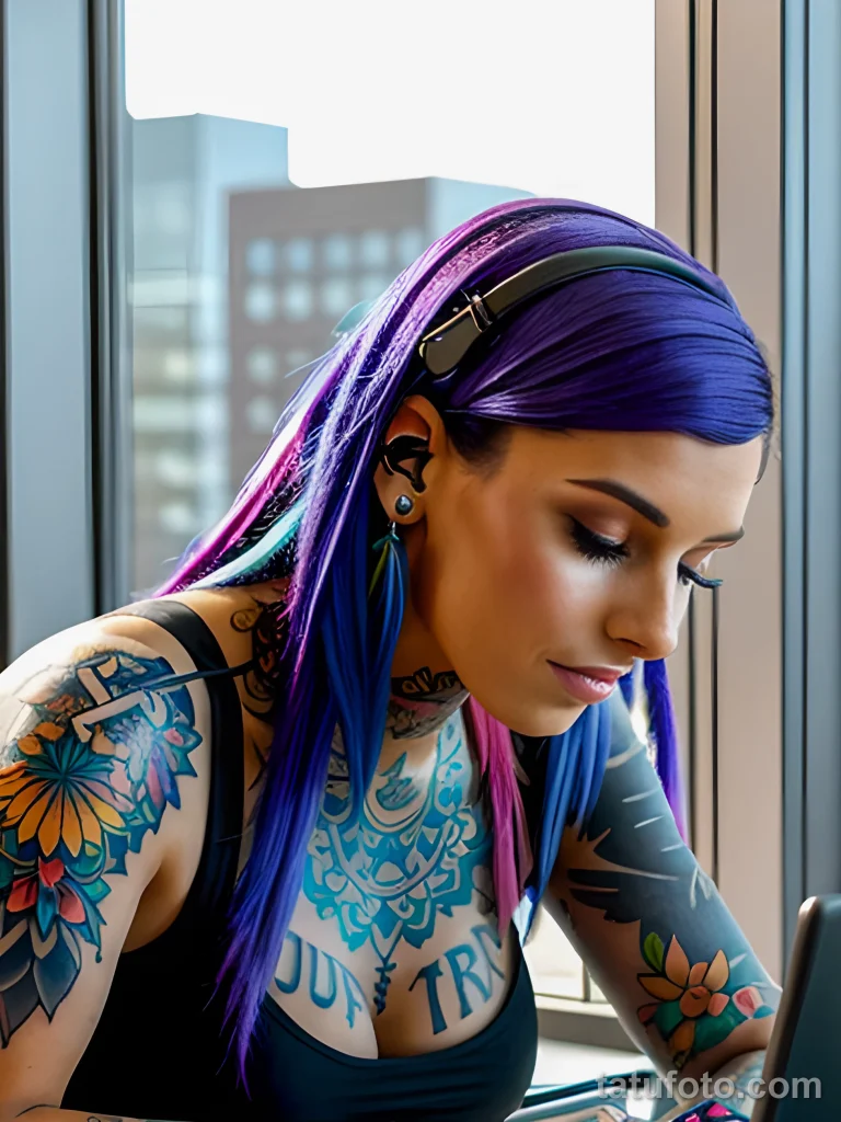 Цифровые татуировки - девушка с тату на теле №08 - tatufoto.com