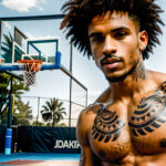 Как вес влияет на тату A man with a bold lion chest tattoo playing basketball in an outdoor court shirtless toned physique short curly hair detail tatufoto.com 099