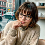 Как вес влияет на тату A petite woman with a minimalist wrist tattoo sitting in a cozy cafe holding a steaming mug short brunette hair with bangs g tatufoto.com 123