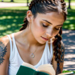 Как вес влияет на тату A petite woman with a subtle infinity symbol tattoo on her wrist reading a book in a park wearing casual clothes long braided tatufoto.com 150