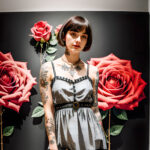 Как вес влияет на тату A slender woman with a floral wrist tattoo standing in a modern art gallery wearing a chic dress short bob haircut tattoo fe tatufoto.com 143