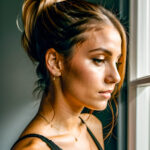 Как вес влияет на тату A slender woman with a minimalist moon tattoo on her neck standing in a dimly lit room wearing a high ponytail tattoo blendin tatufoto.com 177