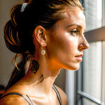 Как вес влияет на тату A slender woman with a minimalist moon tattoo on her neck standing in a dimly lit room wearing a high ponytail tattoo blendin tatufoto.com 178