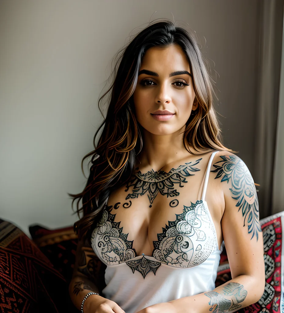 Красивая девушка с татуировками и цветами 2025 №03 - tatufoto.com