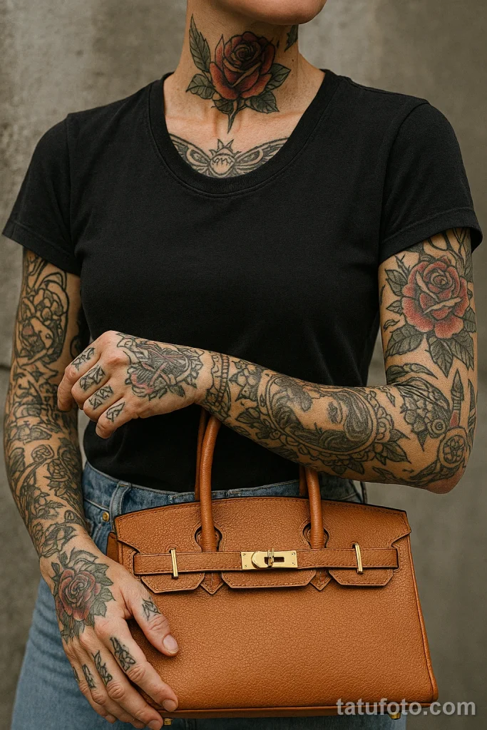 Как собрать стильный образ с татуировкой и люксовыми аксессуара - 02 - tattoo-photo.ru