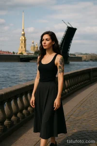 Фото татуировки на плече с изображением розы. Черно-белый рисунок с высокой детализацией и мягкими тенями.