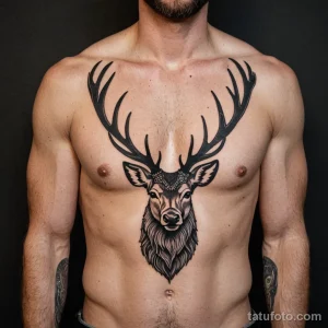 00415-A_stunning_shot_of_a_man's_chest_and_stomach,_a_large,_blackwork_tattoo_of_a_majestic_stag_with_intricate_antlers,_1587661678 2025 №115 - фото tatufoto.com
