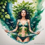 A beautiful woman floating in a hydroponics bay on a starship, surrounded by green plants, a watercolor style tattoo of a tree o _1 2025 №07 - фото tatufoto.com