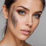 A beautiful woman looking into the camera, a subtle tattoo of a barcode is hidden in the lines of her iris, visible only on clos 2025 №12 - фото tatufoto.com