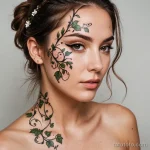 A beautiful woman with a scar running down her face, a delicate tattoo of a vine with flowers grows along the scar, transforming 2025 №18 - фото tatufoto.com