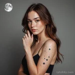 A beautiful woman with freckles that look like a star constellation, a delicate tattoo of the moon phases down her arm, 2025 №24 - фото tatufoto.com