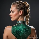 A beautiful woman with her hair braided with fiber optics, a tattoo of a circuit board on the back of her neck seems to be the s 2025 №34 - фото tatufoto.com