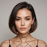 A beautiful woman with her hair styled in a sharp, geometric bob, a minimalist, single line tattoo traces her jawline and neck, _1 2025 №41 - фото tatufoto.com